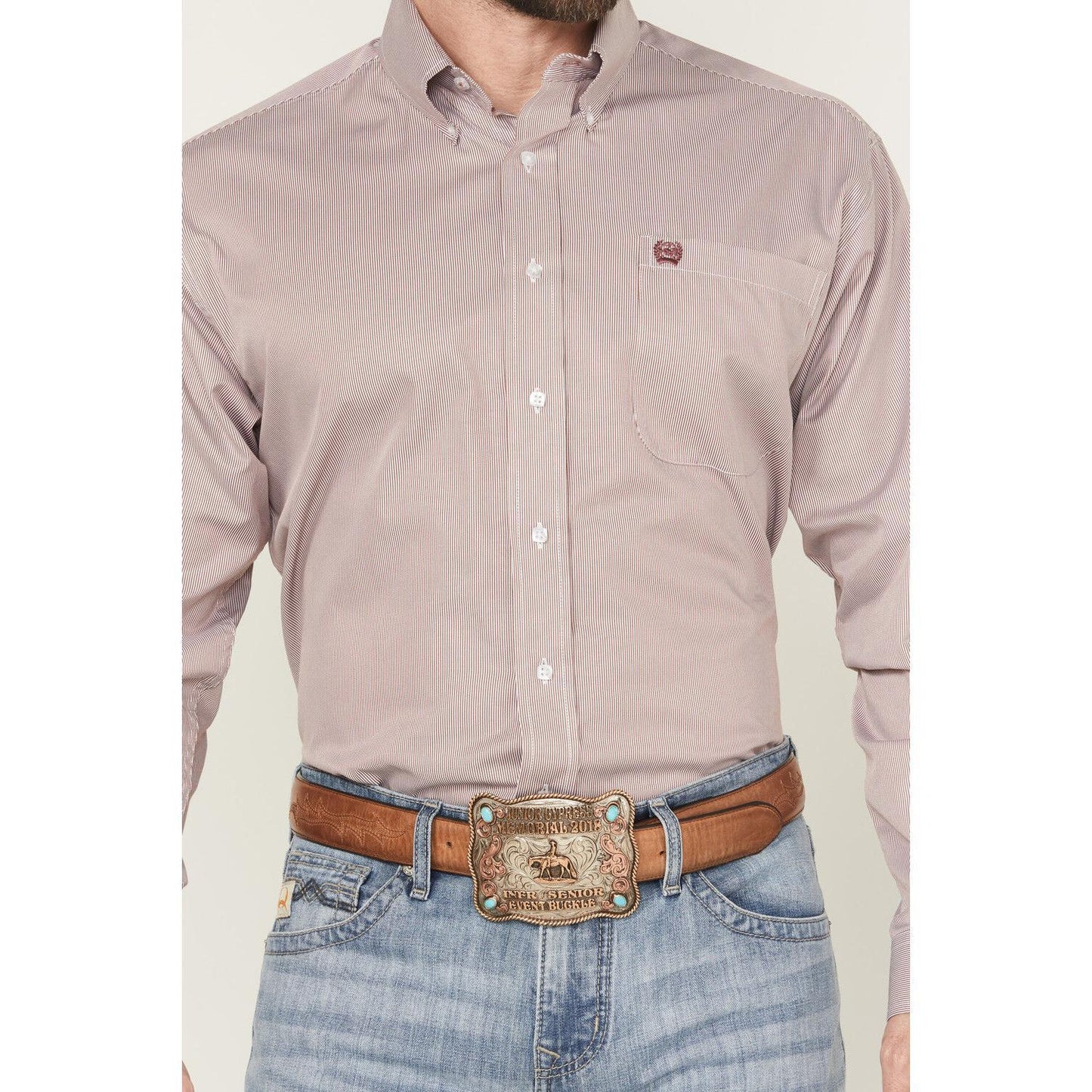 CINCH - Men LONG SLEEVE BUTTON-DOWN SHIRT, Pink Pin Stripe MTW1105924