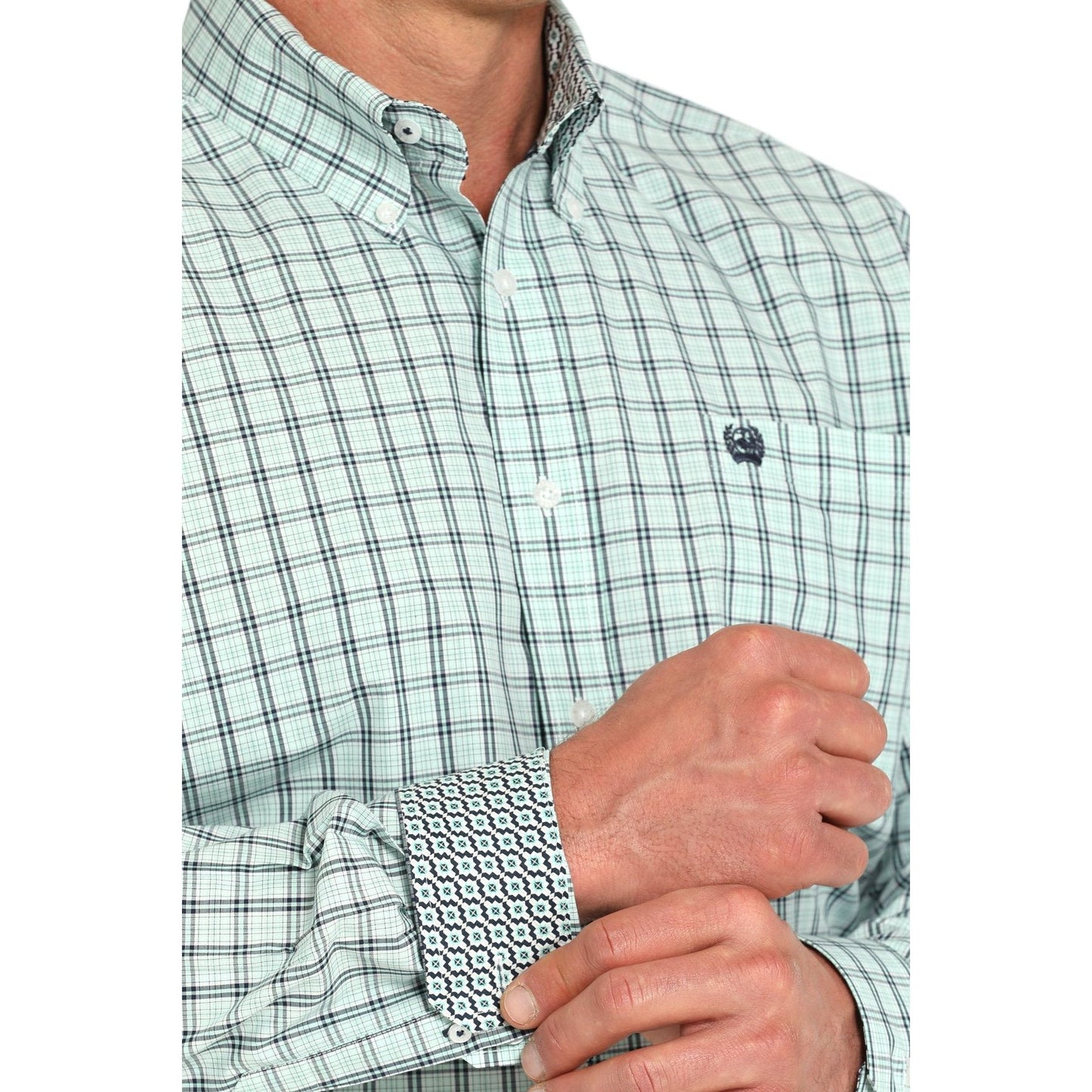CINCH - Men LONG SLEEVE BUTTON-DOWN SHIRT, Turquoise Plaid MTW1105931