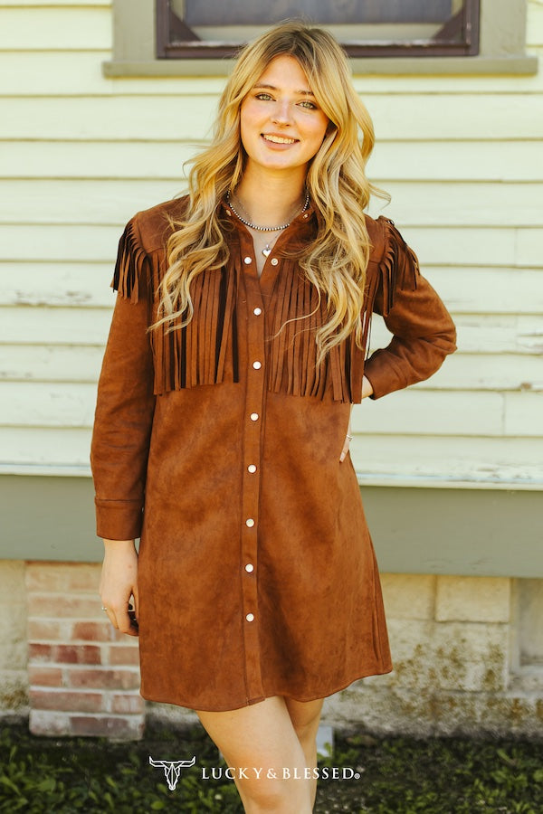 Lucky & Blessed Dress Brown Suede Fringe