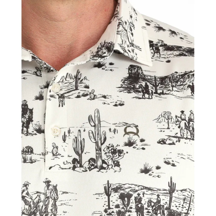 Cinch Men’s Arenaflex Polo Shirt, Cactus Pattern, Cream MTK1865038