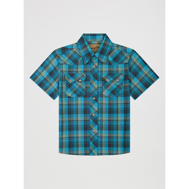WRANGLER RETRO TEAL PLAID PRINT KIDS BOYS SHIRT 112381881