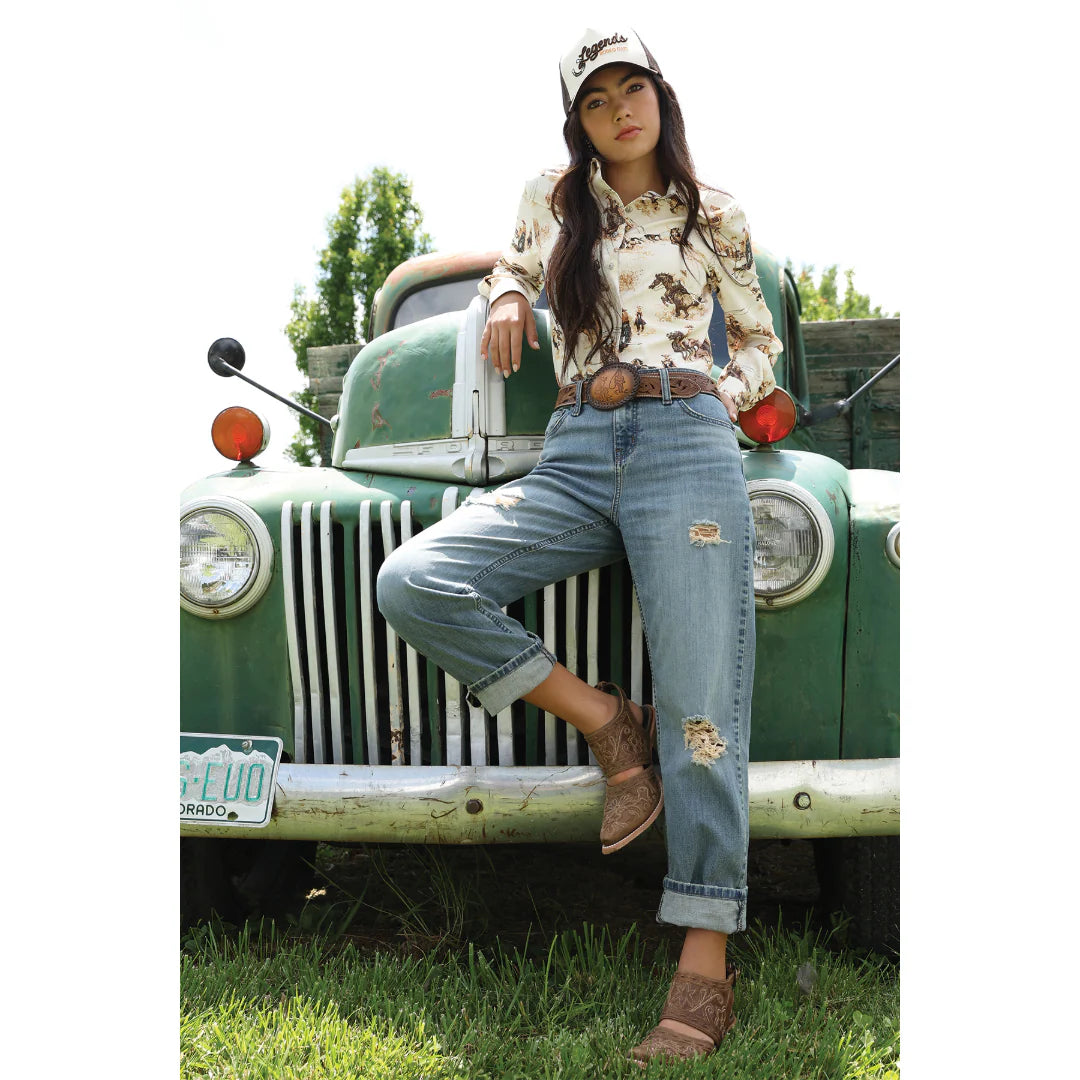 Cinch Ladies Western Print Cream Button Down Shirt CTW7537001