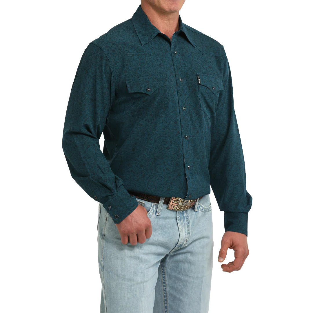 Cinch Men's Teal Paisley Print Snap Button Shirt MTW1303107