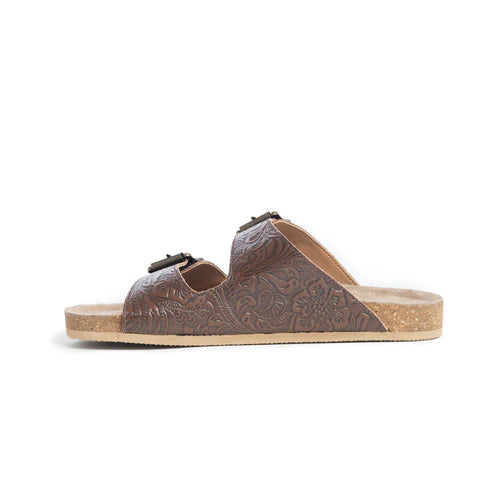 Myra Cedarstone Brown Embossed Leather Sandals s-10631
