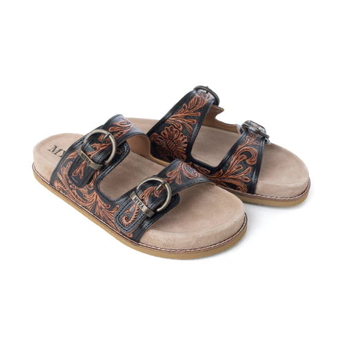 Myra Canyon Ember Handtooled Leather Sandals In Bronzed Brown S-14067