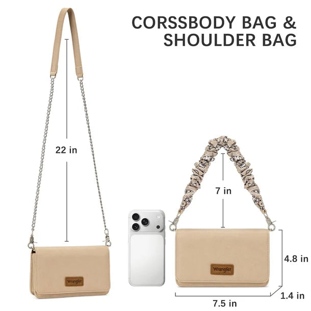 Wrangler Dual Strap Bandana Ruched Flap Crossbody Wallet Bag WG-HB-539-666