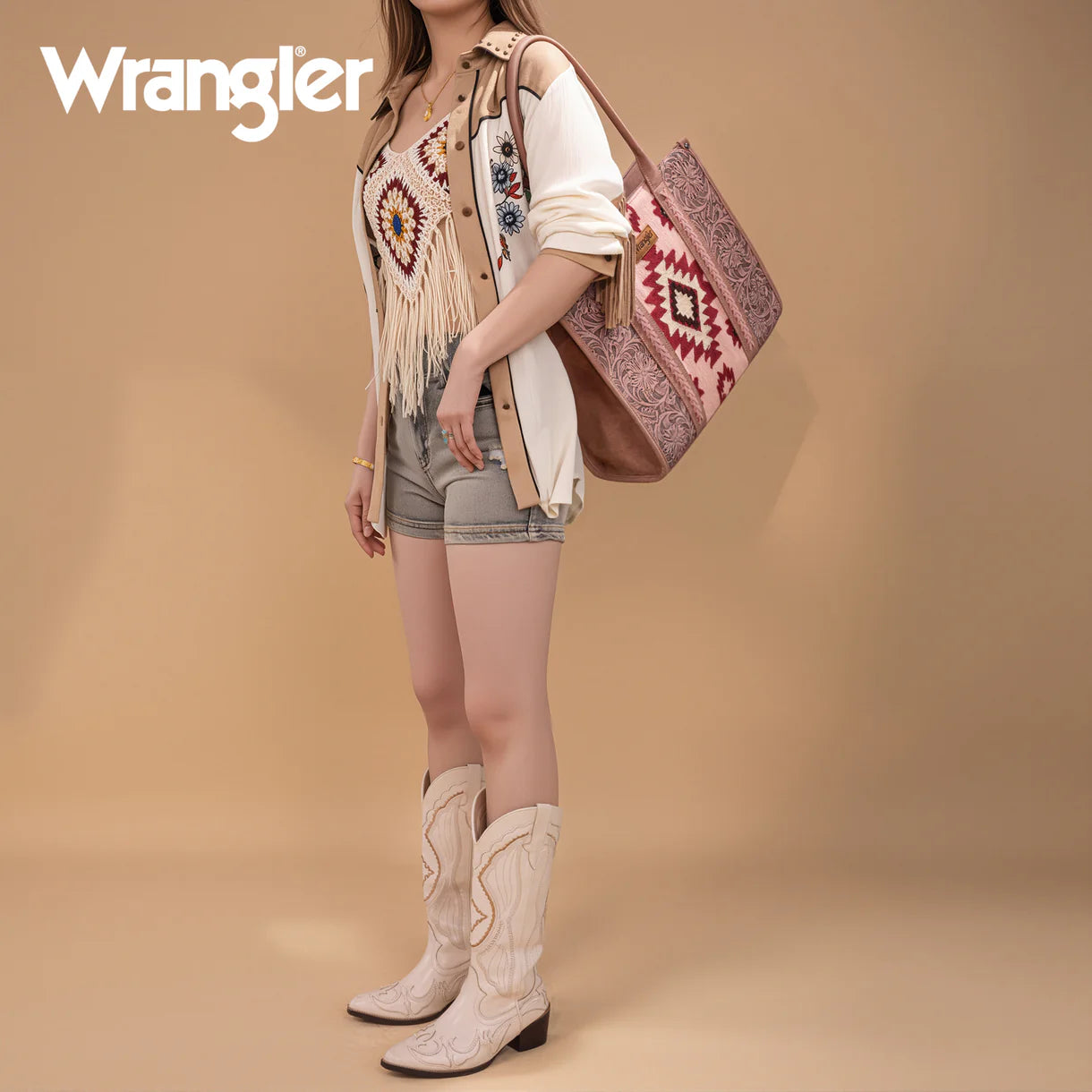 Wrangler Tooled Aztec Pattern Print Concealed Carry Large Tote