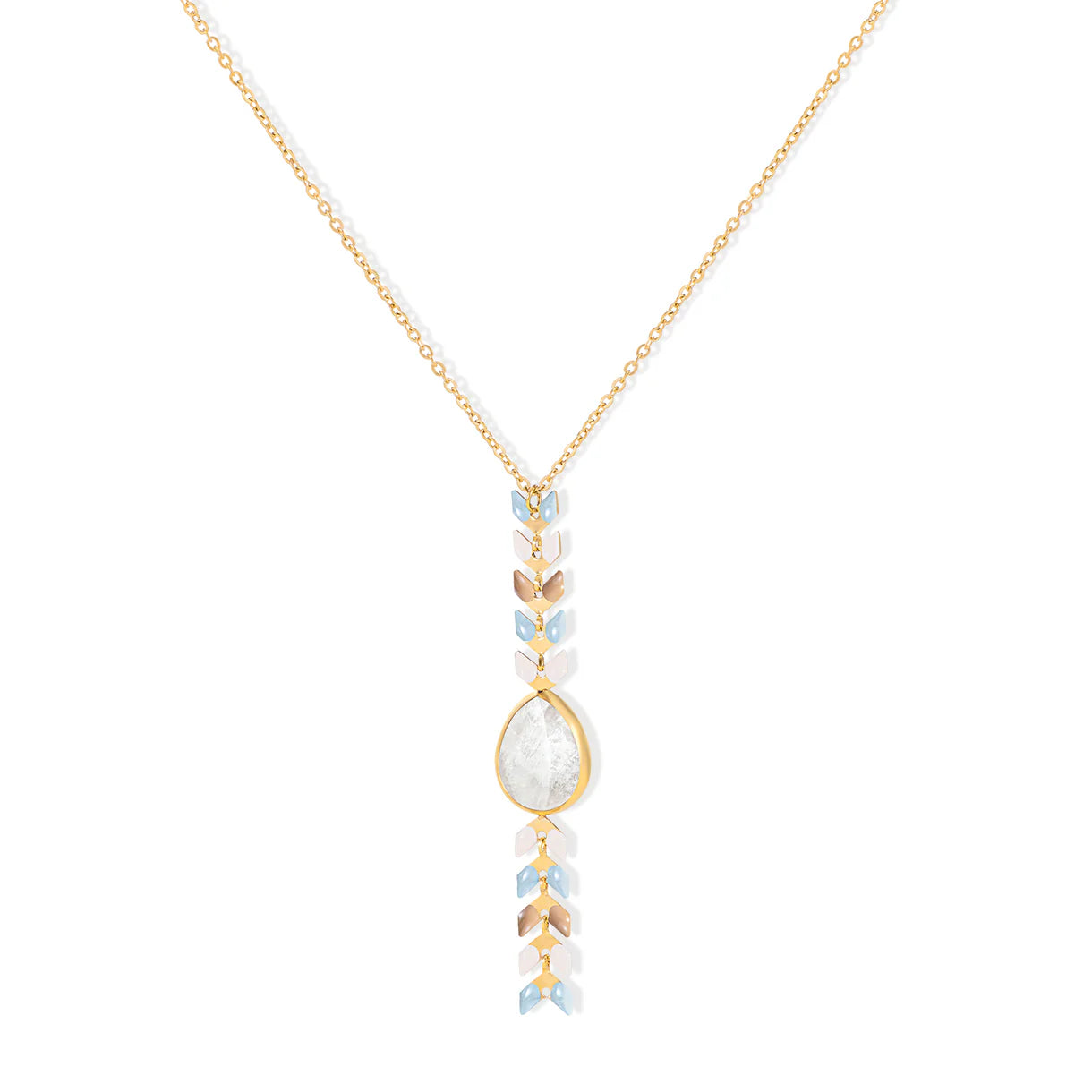Wrangler 14K Gold Western Wheat Necklace Tear Drop Shaped Natural Stone Pendant