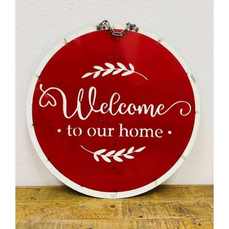 Rustic Farm - Round Metal Wall Sign, Welcome To Our Home (OOS) - 8.8