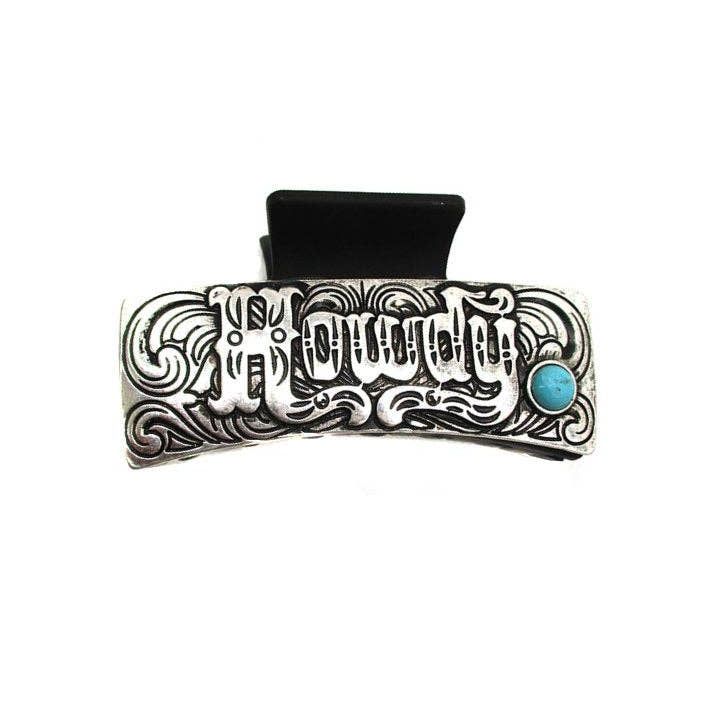 Western Turquoise Stone Howdy Metal Hair Claw