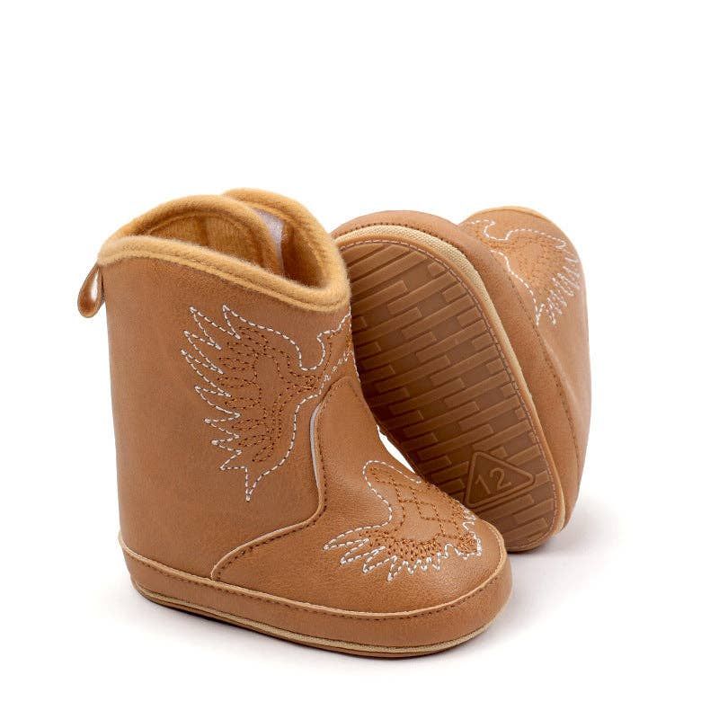 Kids Charm Online - Camel pleather baby boots with velcro. MY3167C