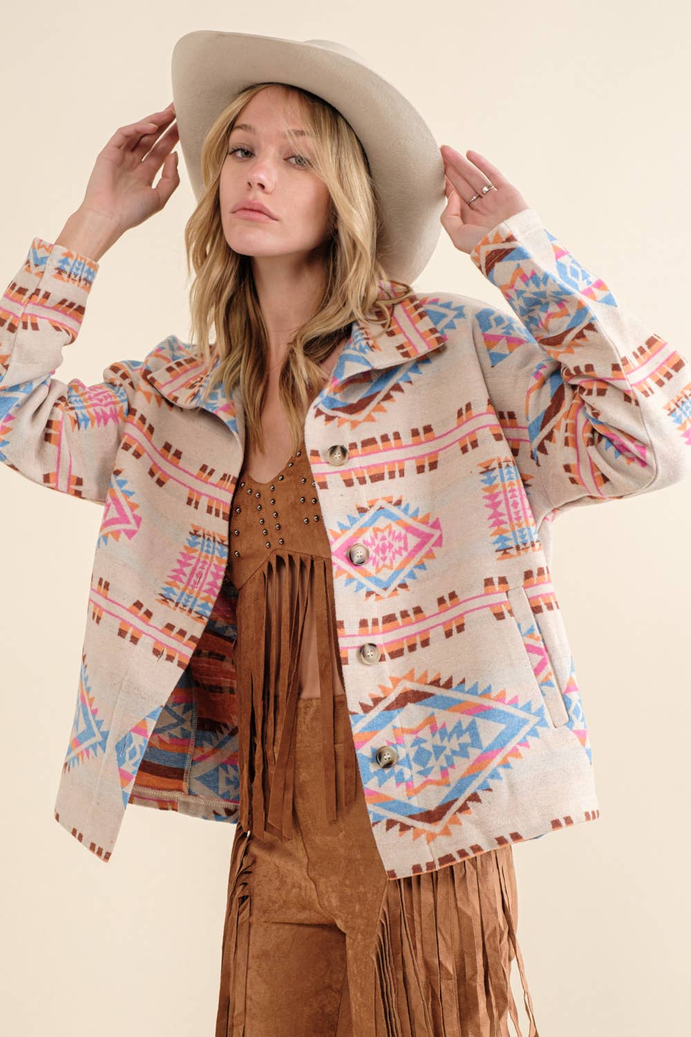 32621J - Aztec Jacquard Mock Neck Button Up Western Jacket