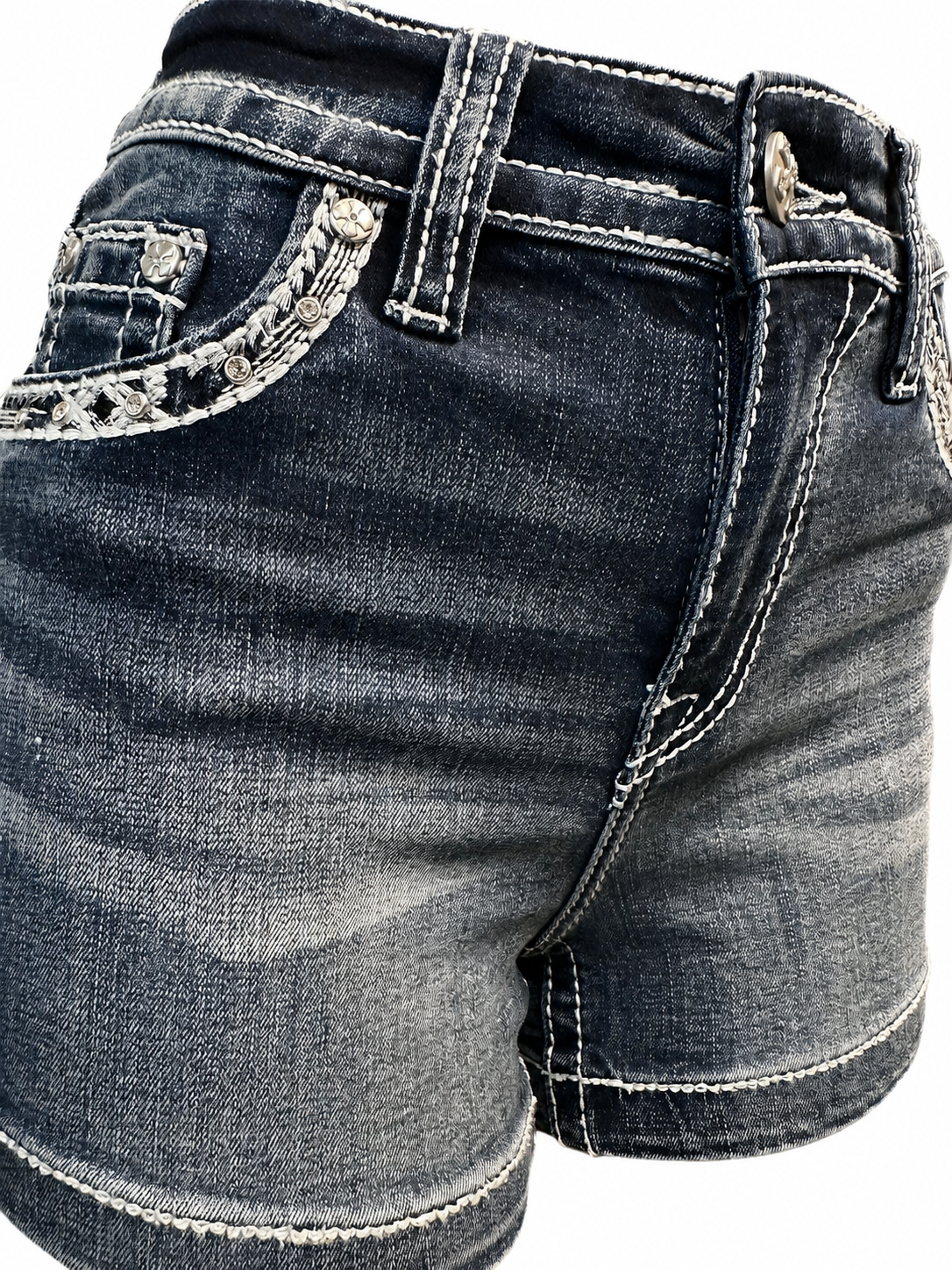 SKULL RIDER EMBROIDERED ROCK & ROLL DENIM SHORTS SS-23