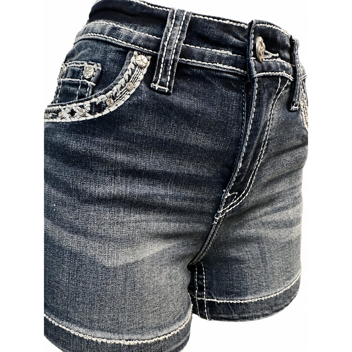 SKULL RIDER EMBROIDERED ROCK & ROLL DENIM SHORTS SS-23