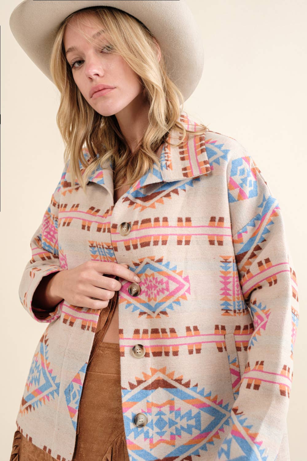 32621J - Aztec Jacquard Mock Neck Button Up Western Jacket