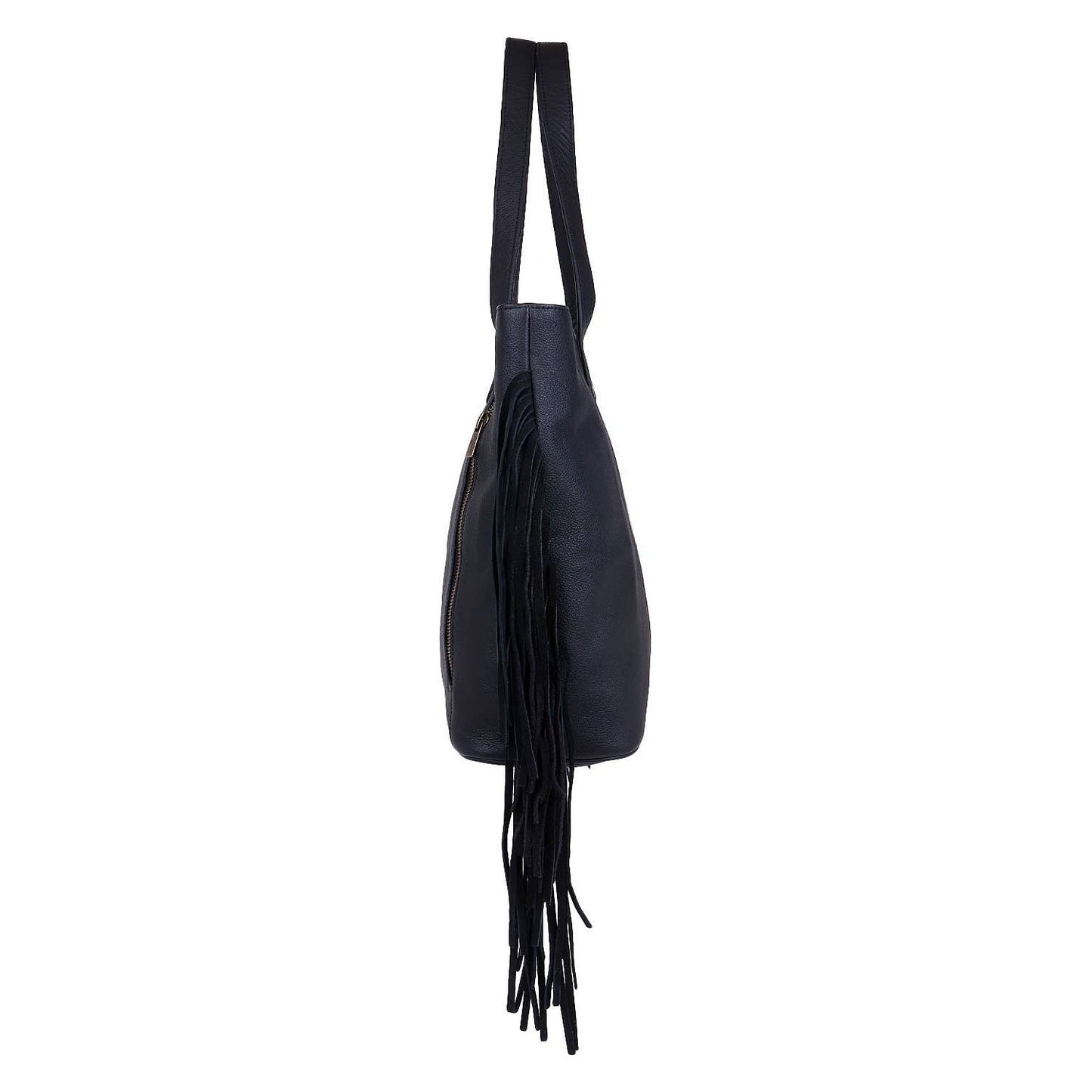 Sixtease Bags - Leather Cowhide Fringed Women Tote - Grey Black Aztec