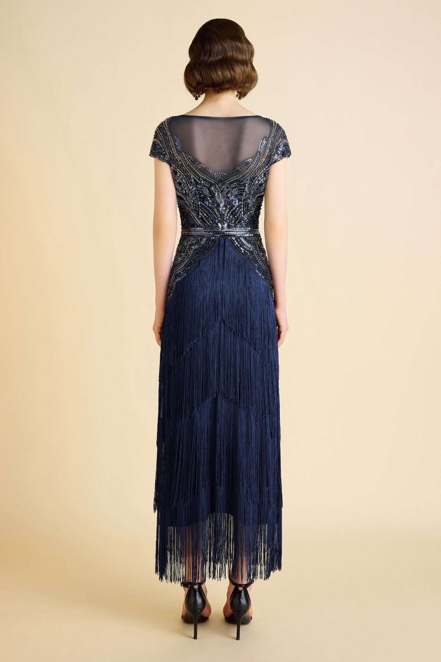 Radiant Iridescent Sequin Fringe Evening Gown