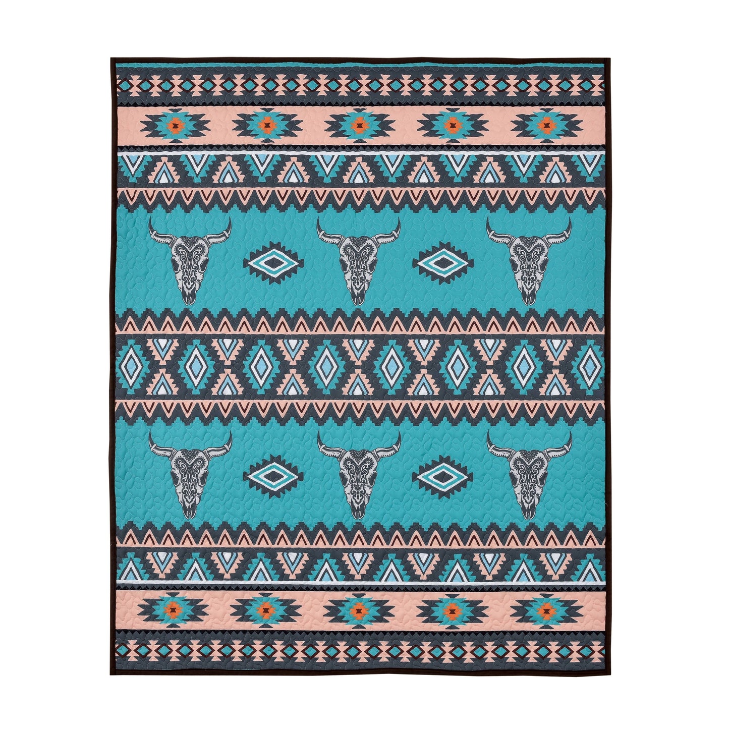Saguaro Boho Cow Bull Skull Decorative Throw Quilt Blanket