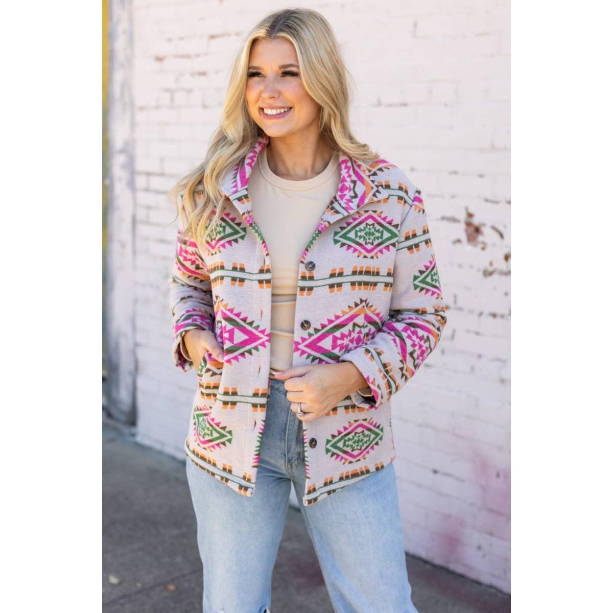 WESTERN AZTEC PATTERN JACKET PINK
