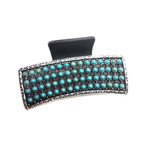 Snowing West - Western Turquoise Dot Bubble Metal Plate Hair Claw