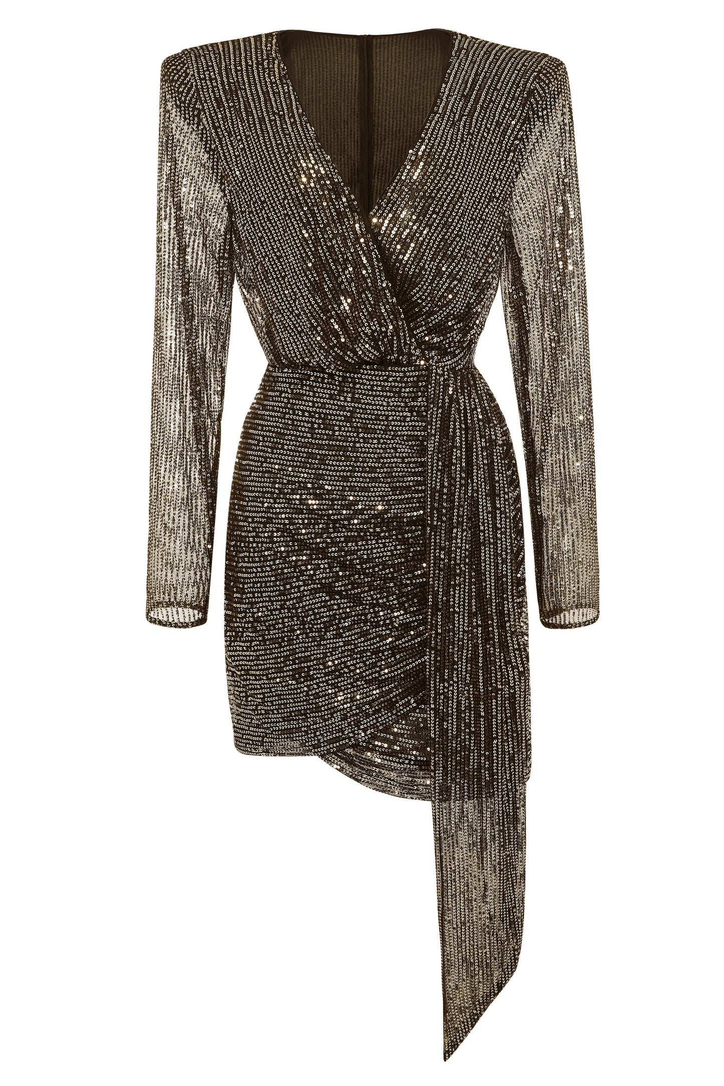 V Neck Tie Sequin Mini Dress