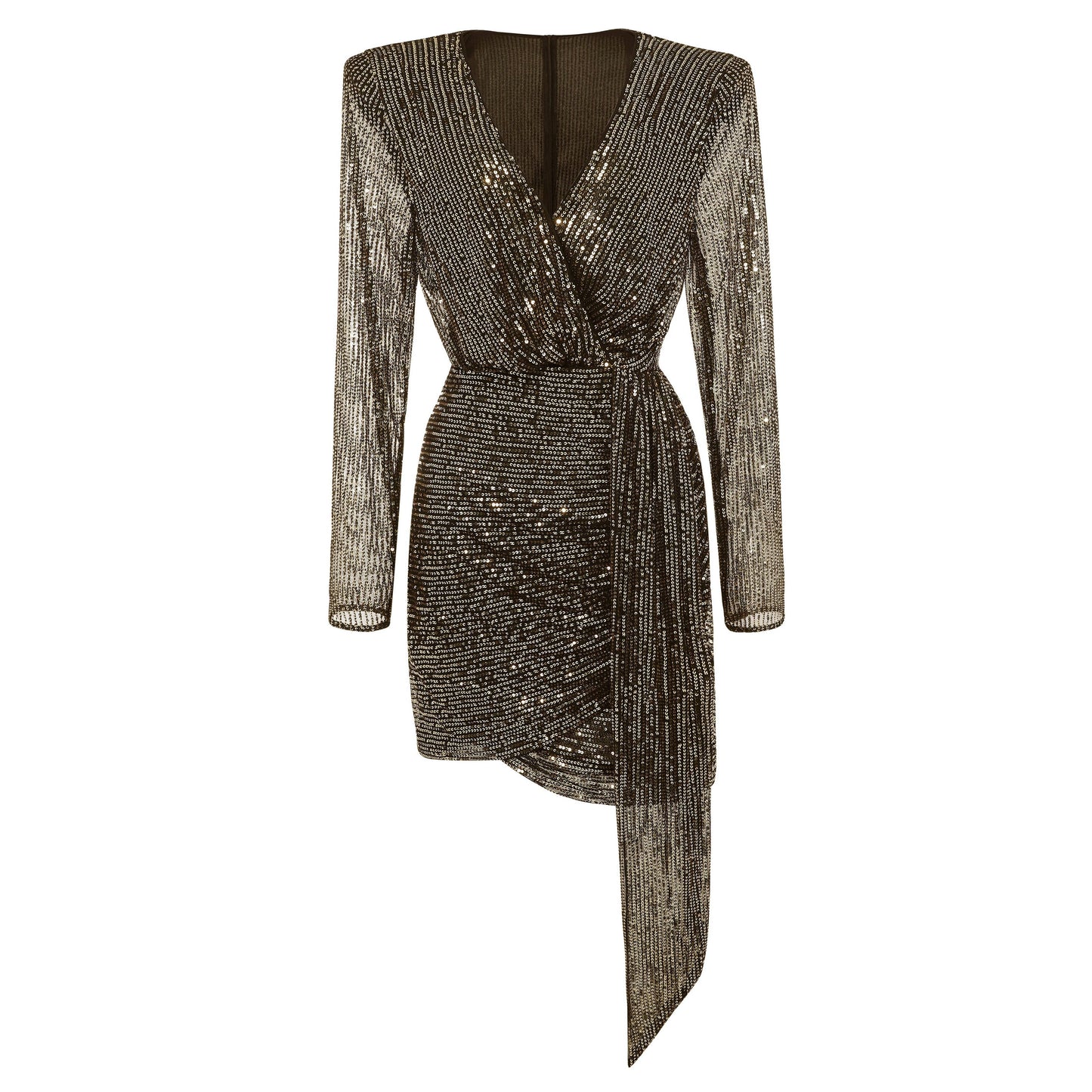 V Neck Tie Sequin Mini Dress