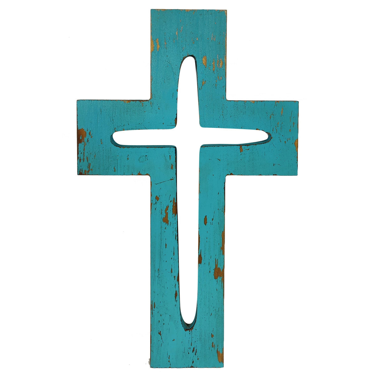 Wooden Distressed Blue Turquoise Cross Hanging Wall Cross