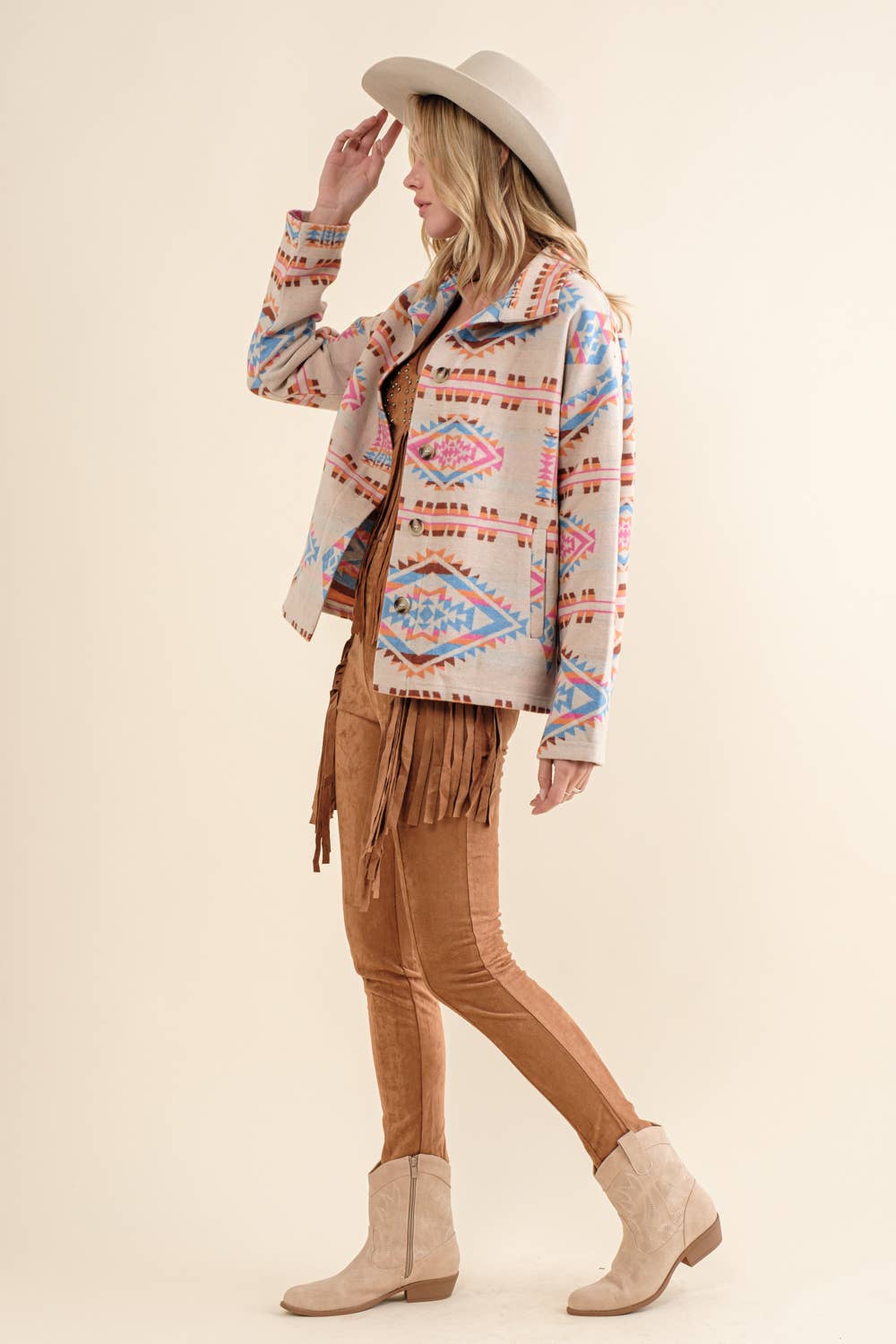 32621J - Aztec Jacquard Mock Neck Button Up Western Jacket