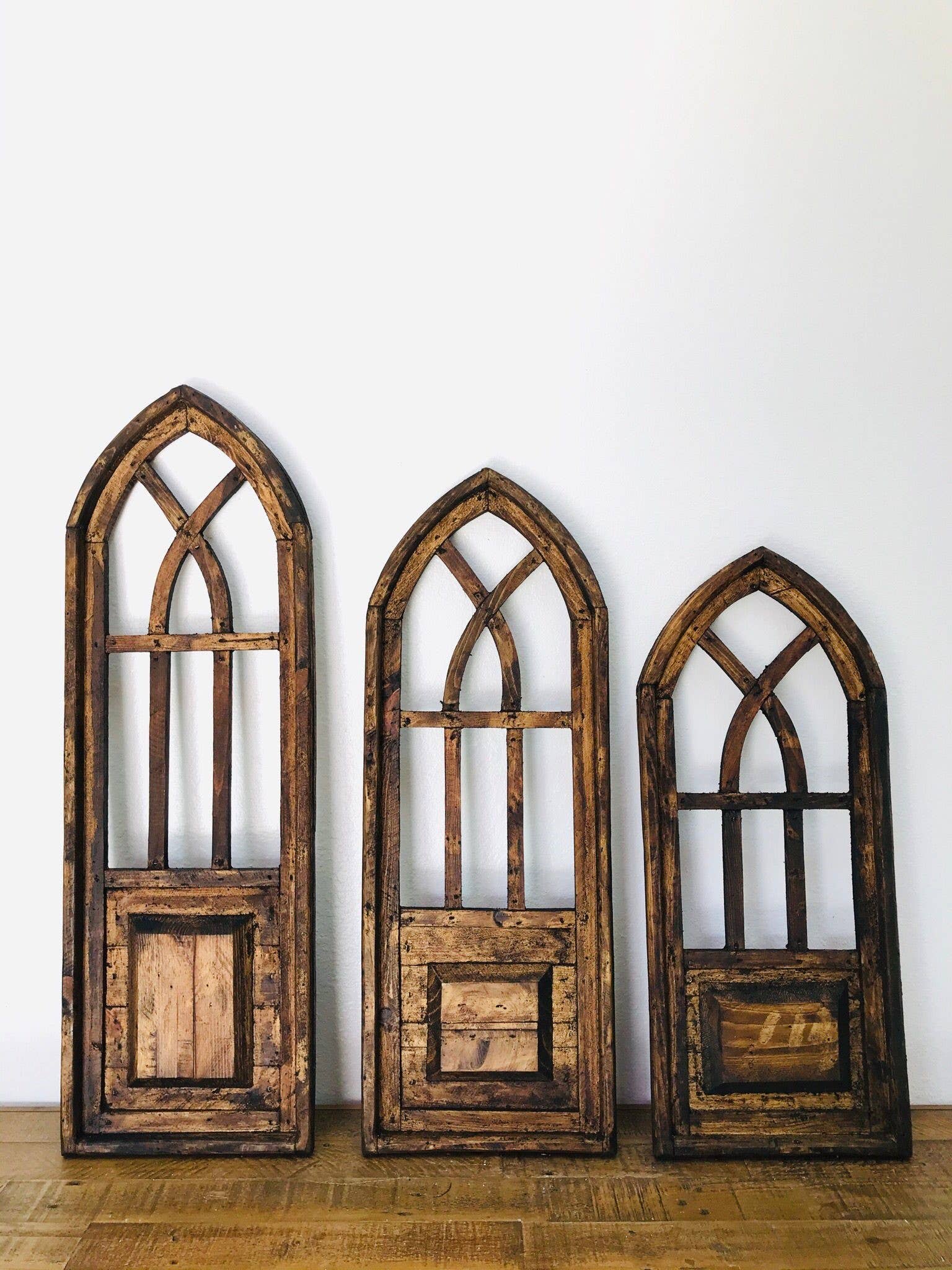 Rustic Farm - Rimini Wood Window, 3pc Set, Brown, Handmade - 4.4