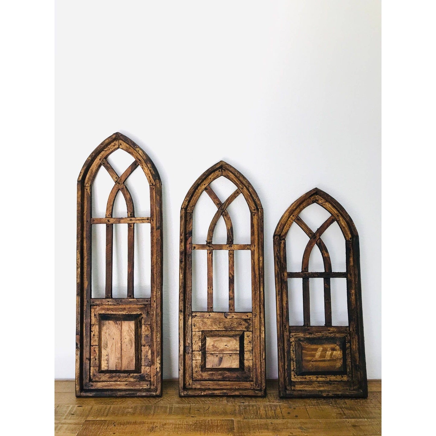 Rustic Farm - Rimini Wood Window, 3pc Set, Brown, Handmade - 4.4