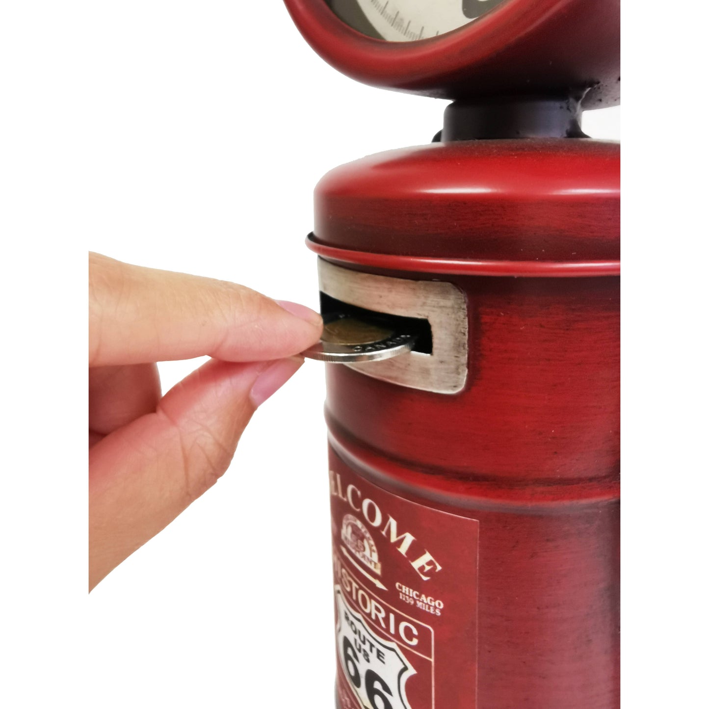Gas Pump Route 66 Piggy Bank Table Clock Red