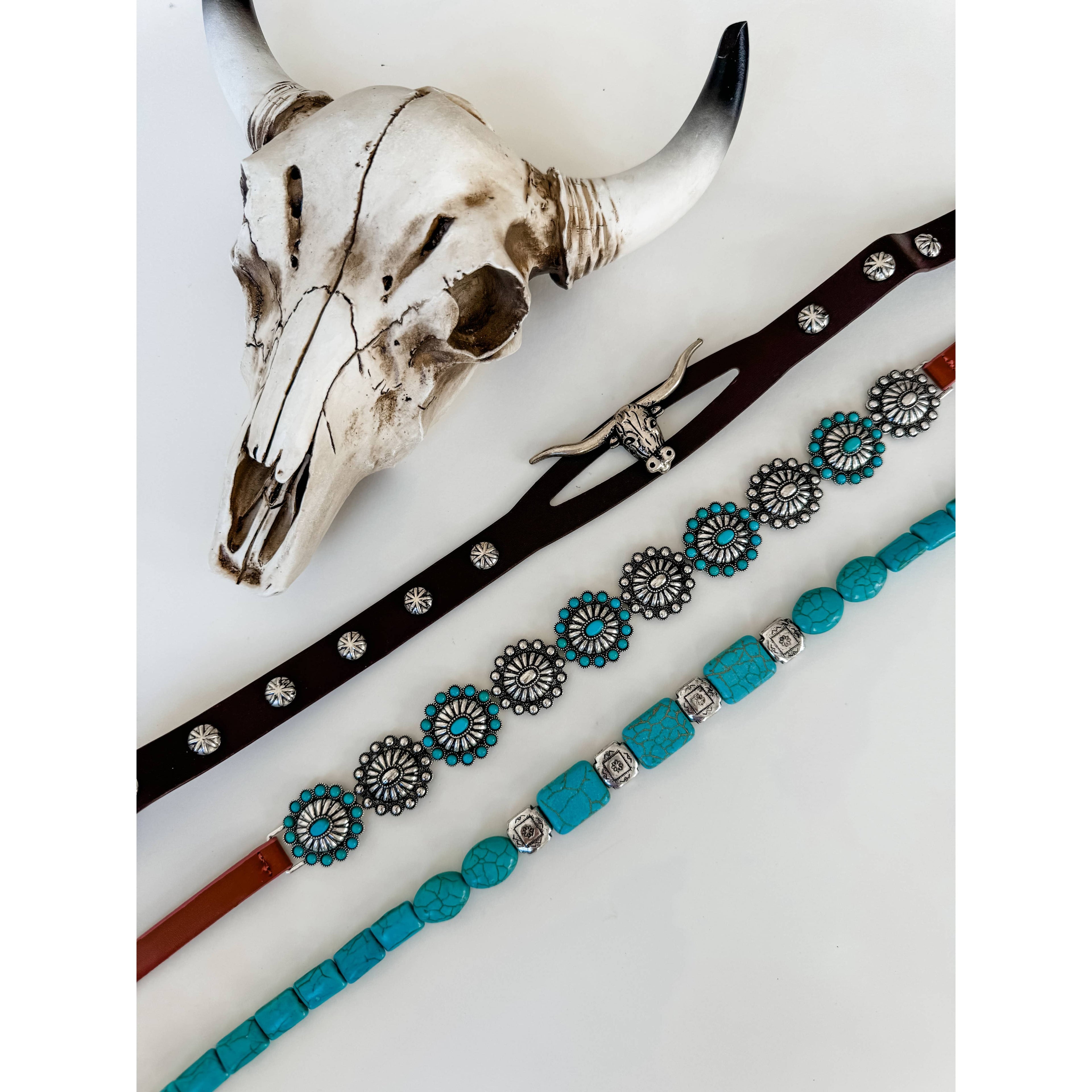 Western Hat Band - Concho, stone, longhorn steer