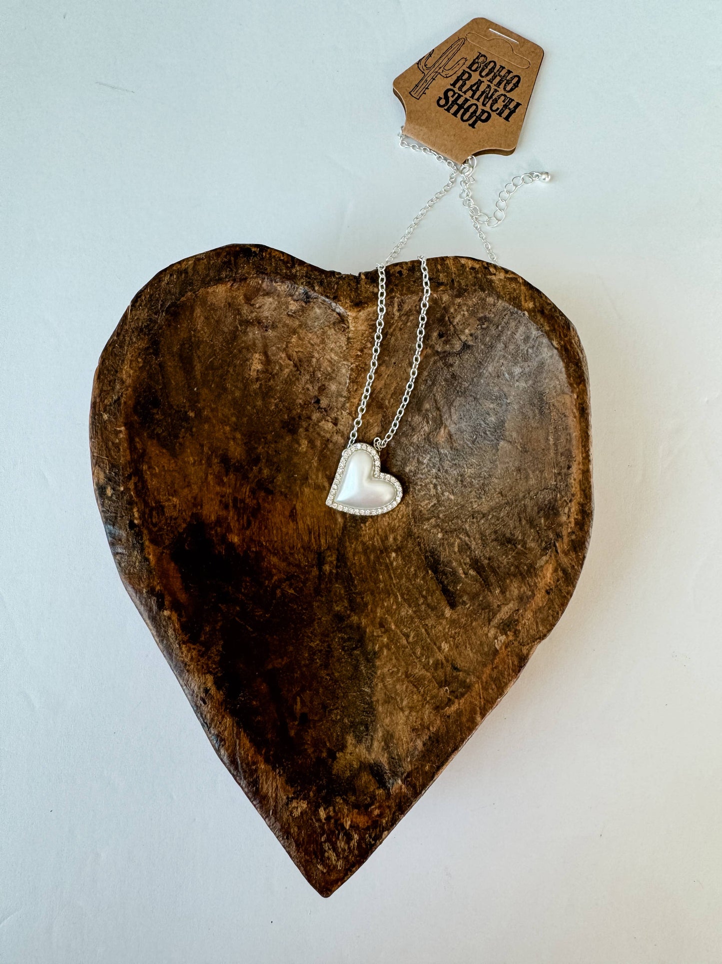 Pearl with Rhinestone Heart Necklace