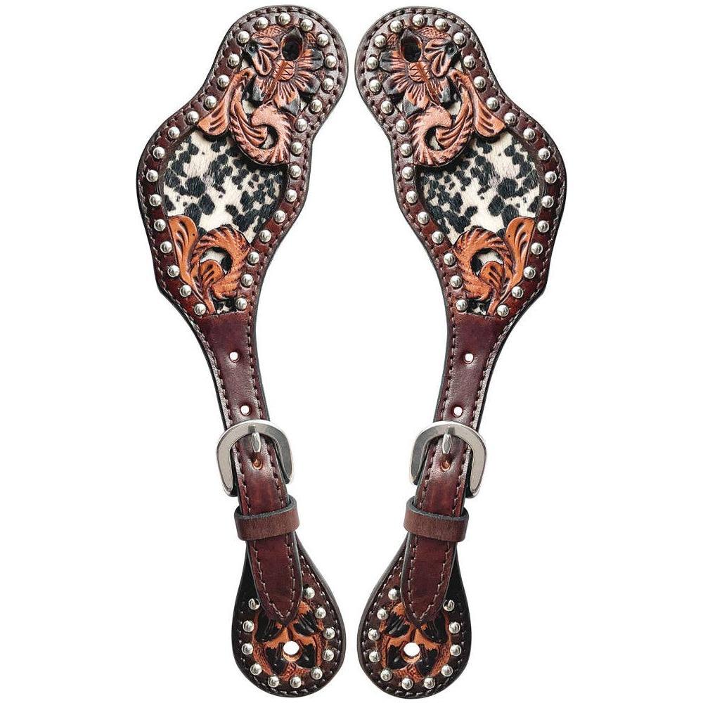 BarH Tack - Exotic Snake Hand Tooled Horse Western Leather Spur Strap Brown