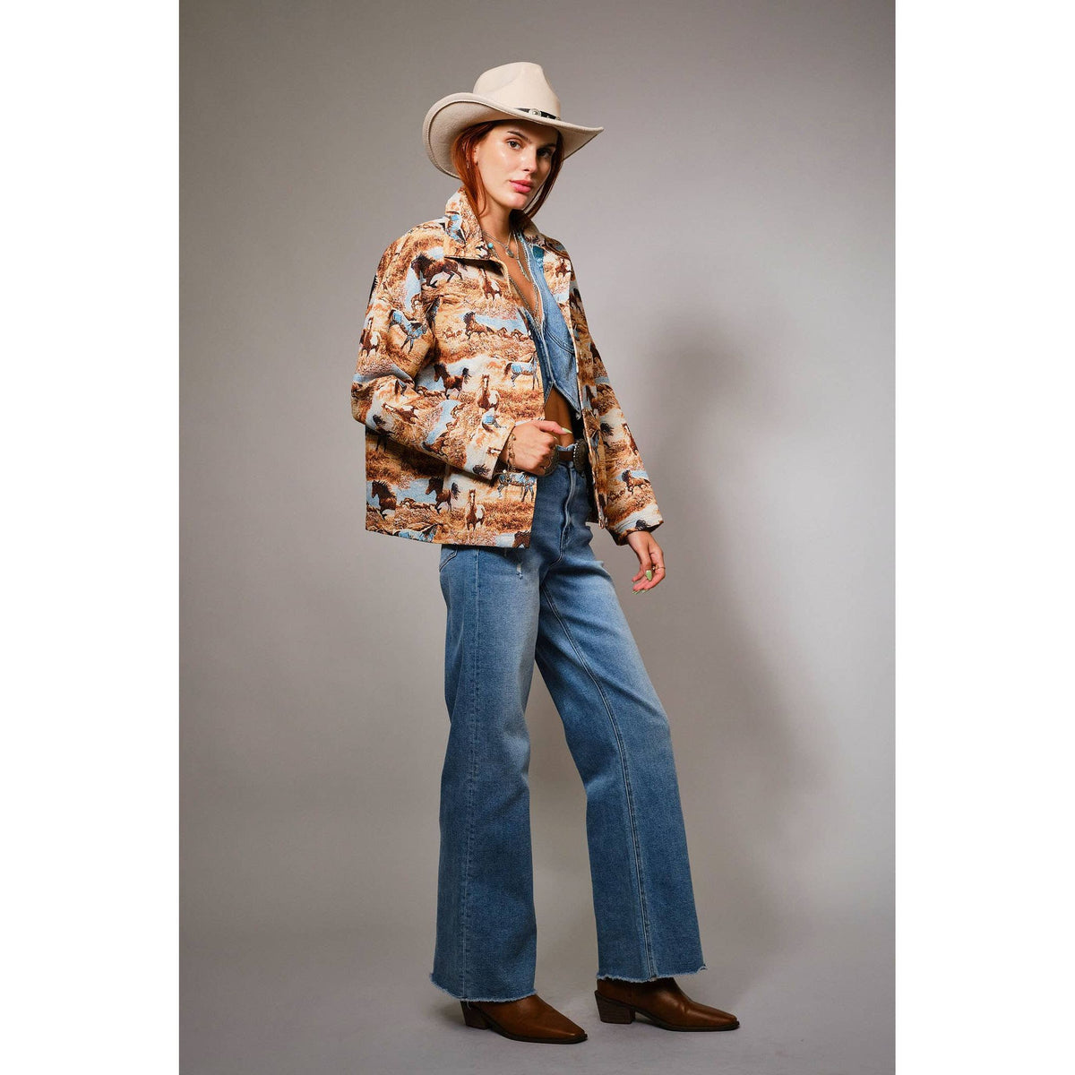 Blue B Western Pattern Button Front Jacquard Jacket 33144J