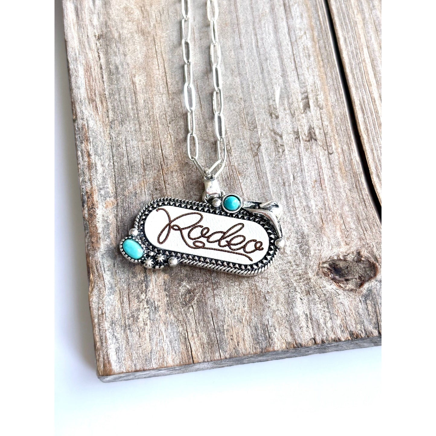 Western RODEO Print Stone Pendant Chain Necklace