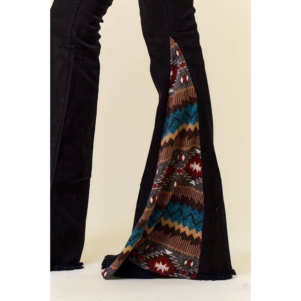 SIP6106O FLARE BLACK DENIM WITH INSERT PRINT CONTRAST
