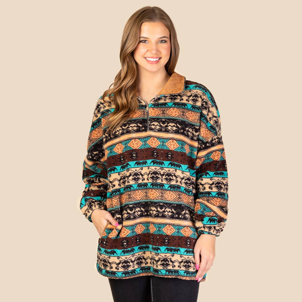 Abstract Print Sherpa with Pockets