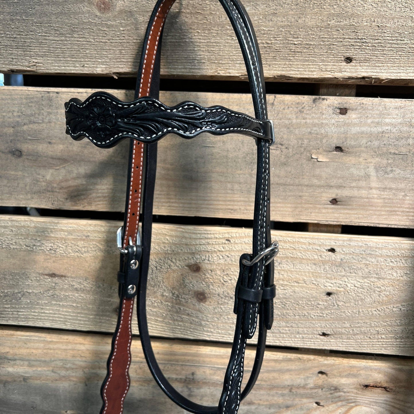 Rodeo Drive - Black Floral Scalloped Black Loping Hackamore #LHK014