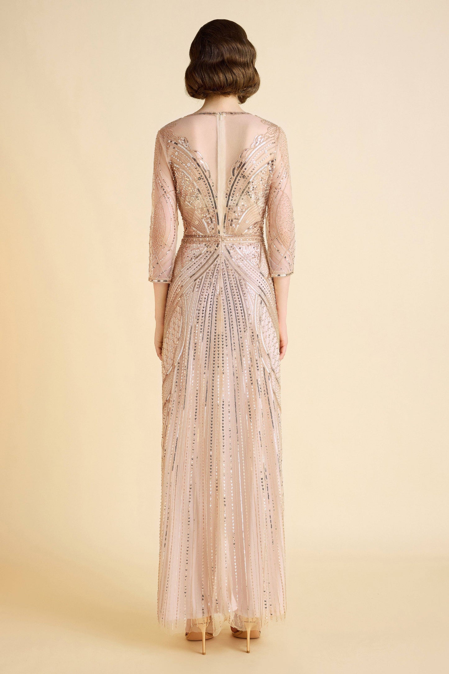Geometric Symmetry Sequin Embellished Evening Gown