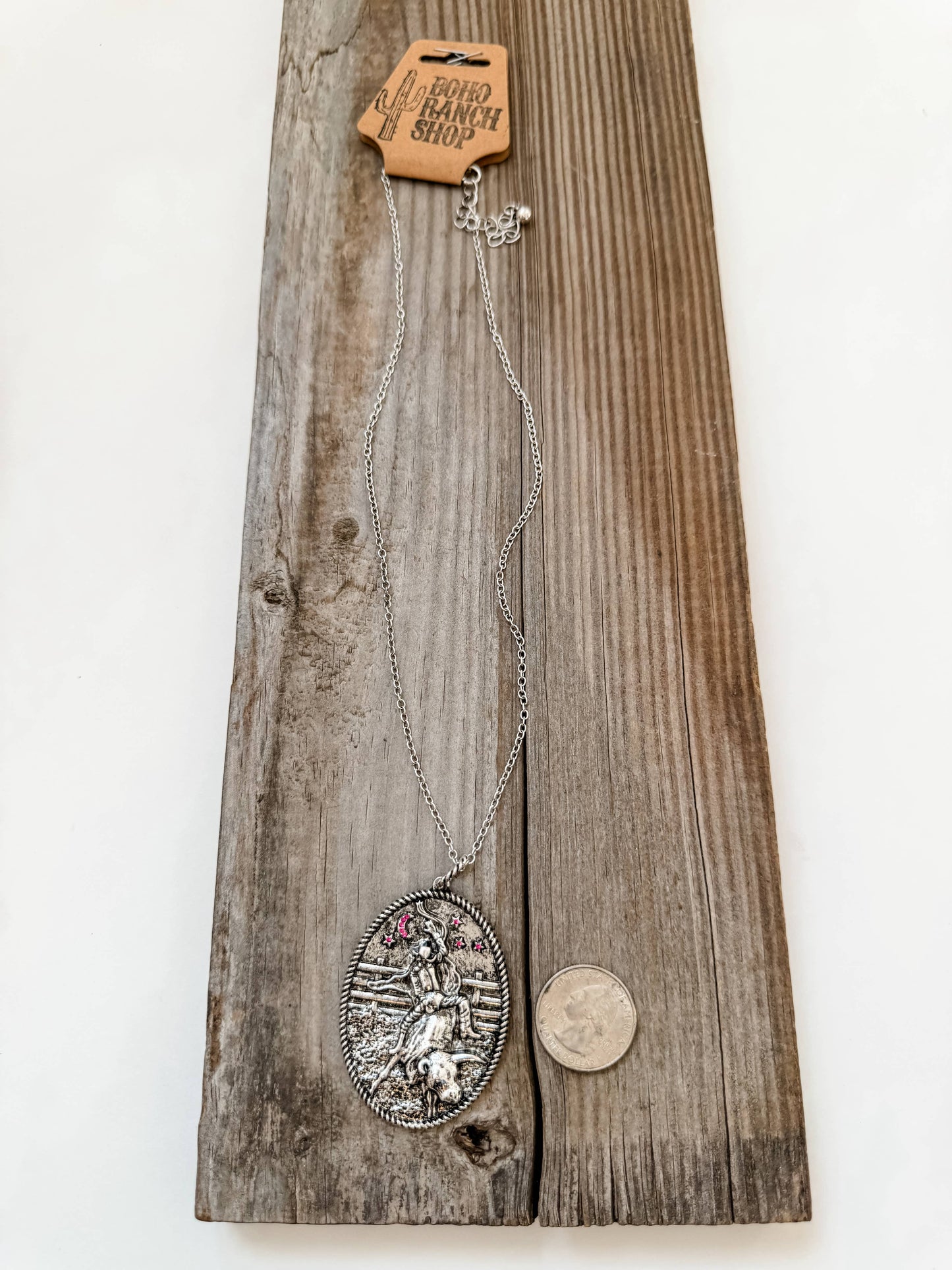 Western Cowboy Bull Riding Pendant Necklace