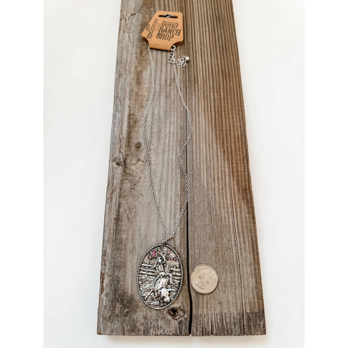 Western Cowboy Bull Riding Pendant Necklace