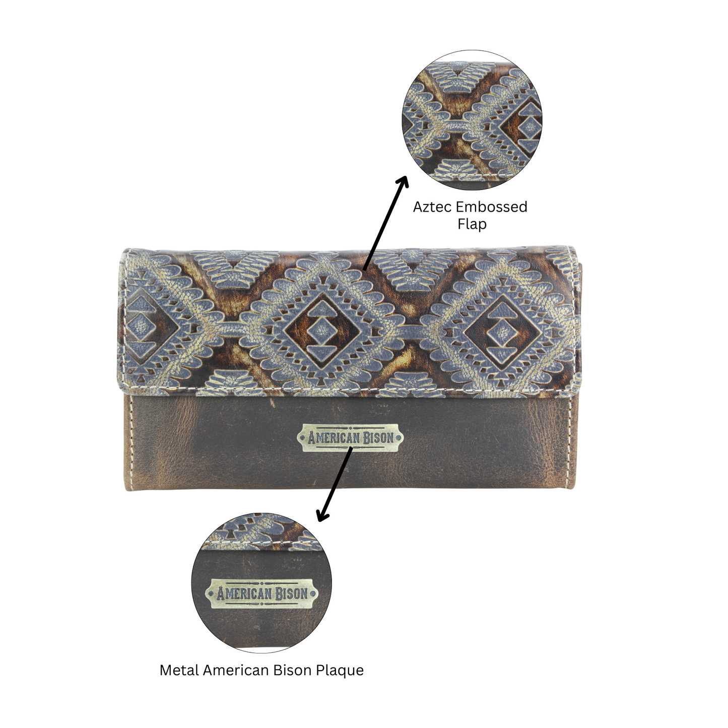 Brown Aztec Embossed Leather Clutch Wallet ABLW 18-2511