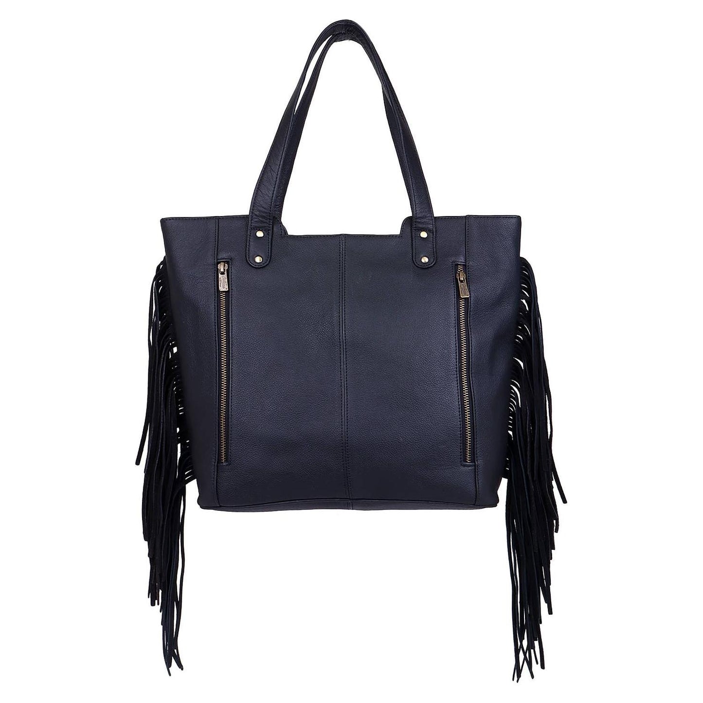 Sixtease Bags - Leather Cowhide Fringed Women Tote - Grey Black Aztec