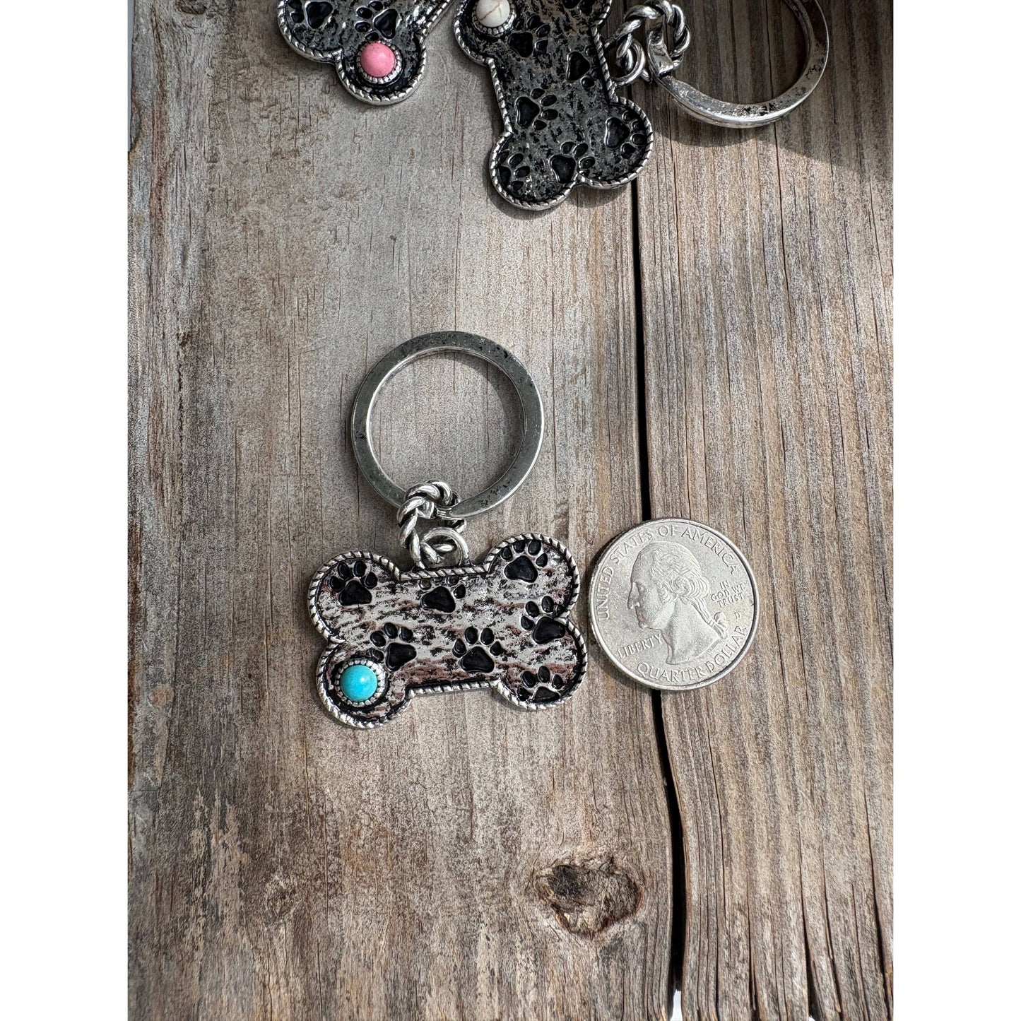 Paw Printed Dog Bone Metal Pendant Keychain