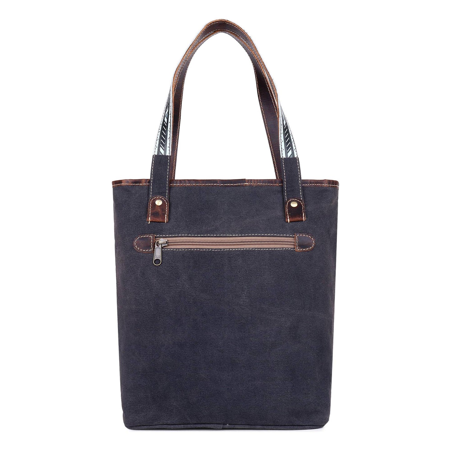 Sixtease Bags - Canvas & Leather Women's Tote Bag - Black/White