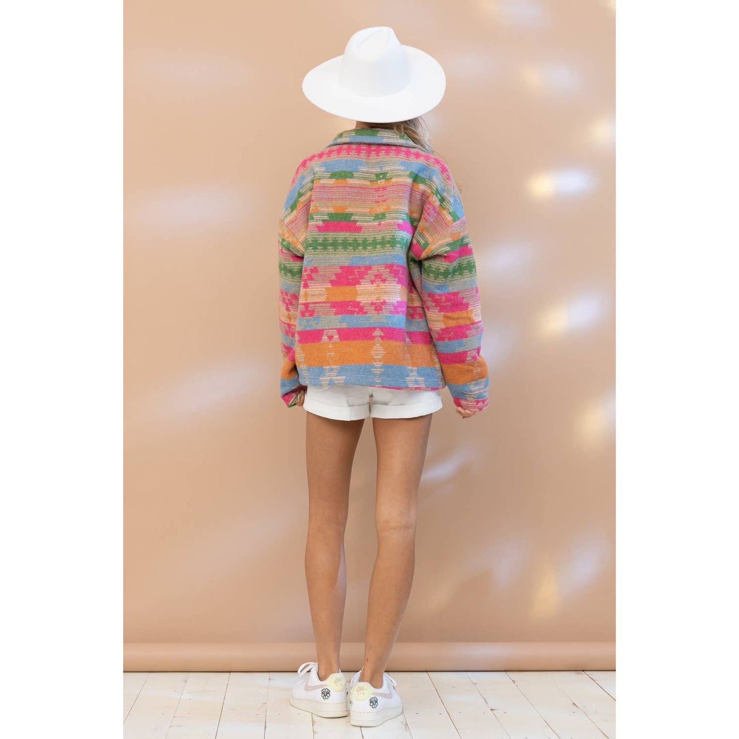 32296J - Aztec Pattern Button Up High Collar Jacket