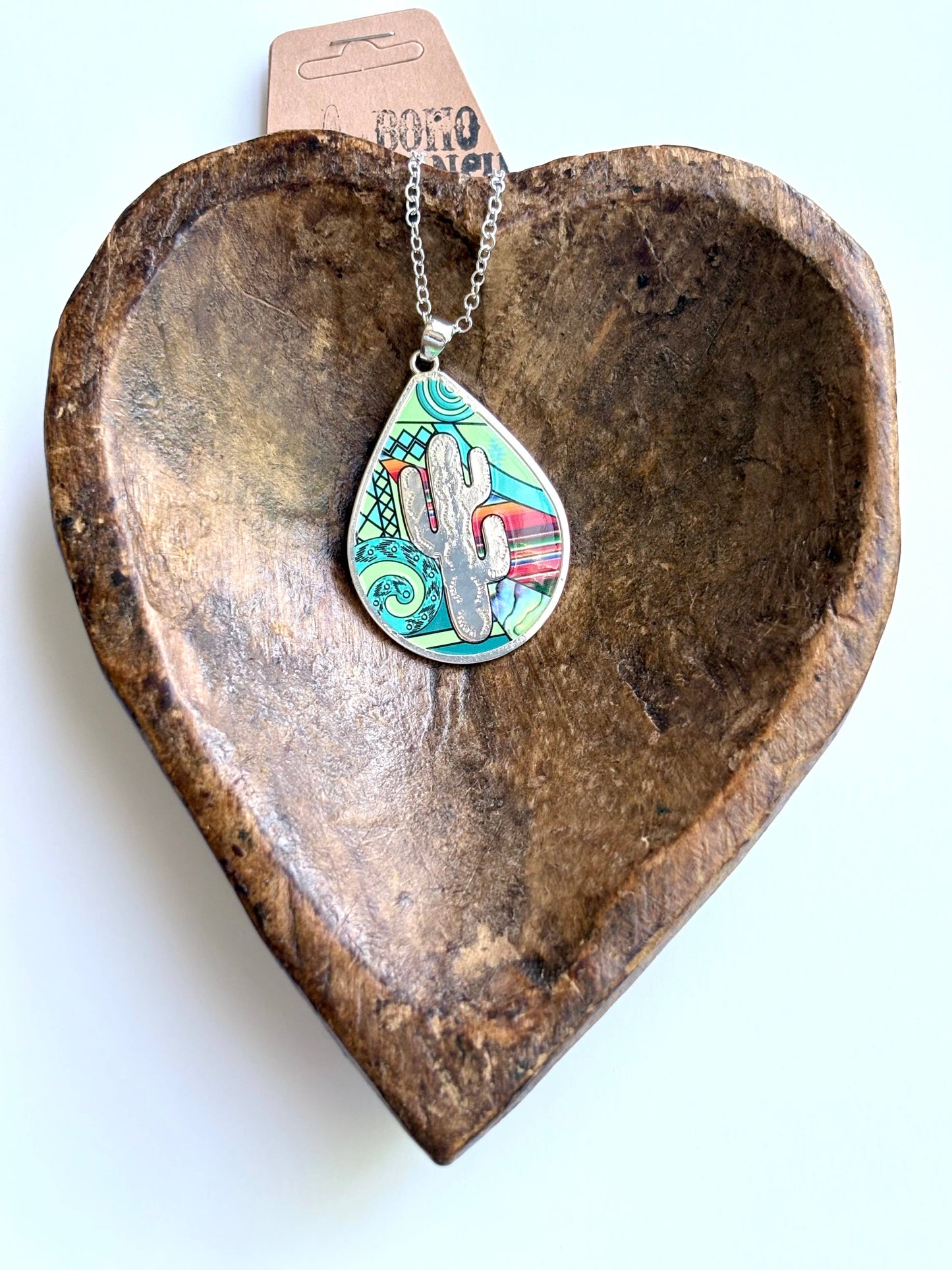 Western Style Colored Teardrop Pendant Necklace