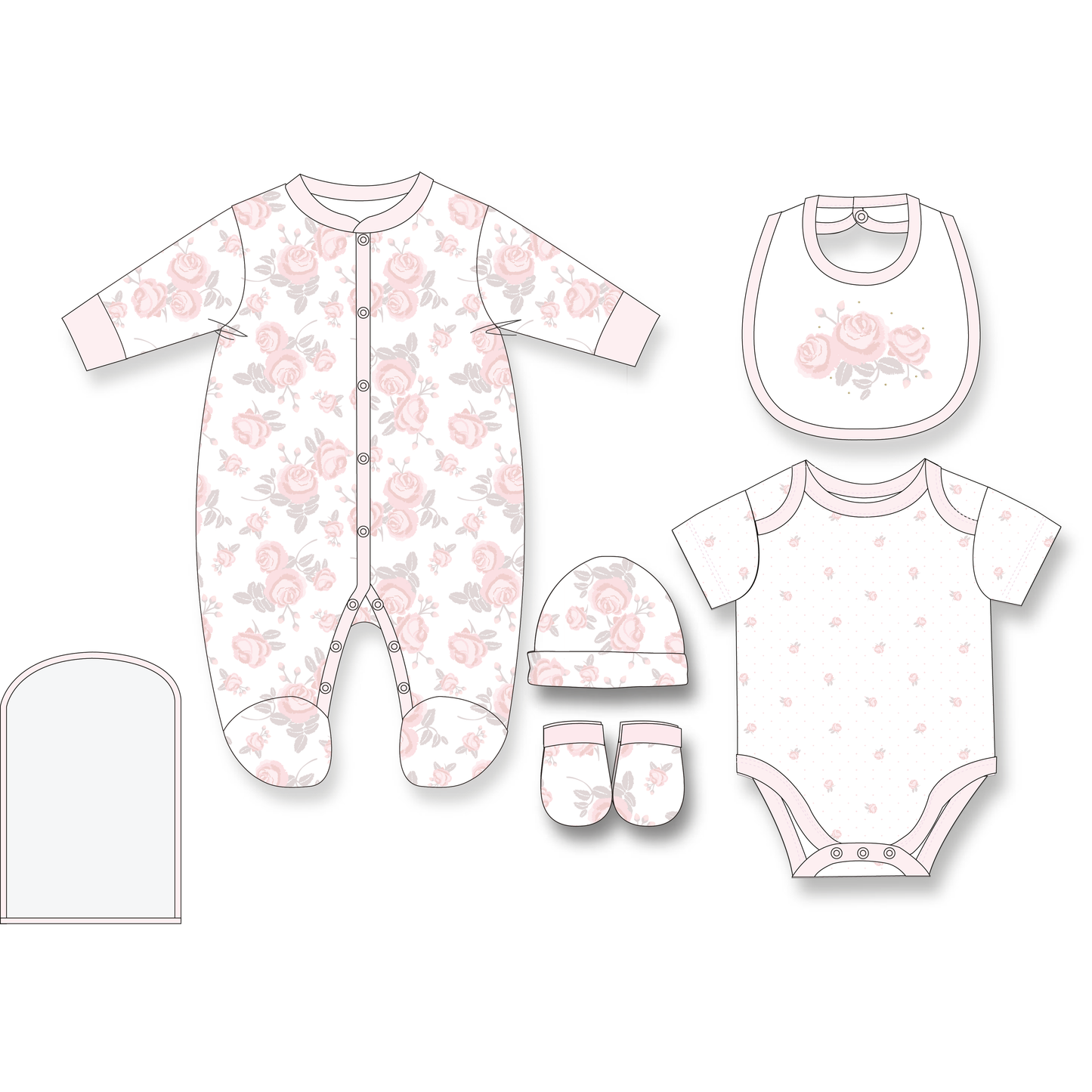 Infant Girls 5 Piece Multipack Set-Soft Coral Floral