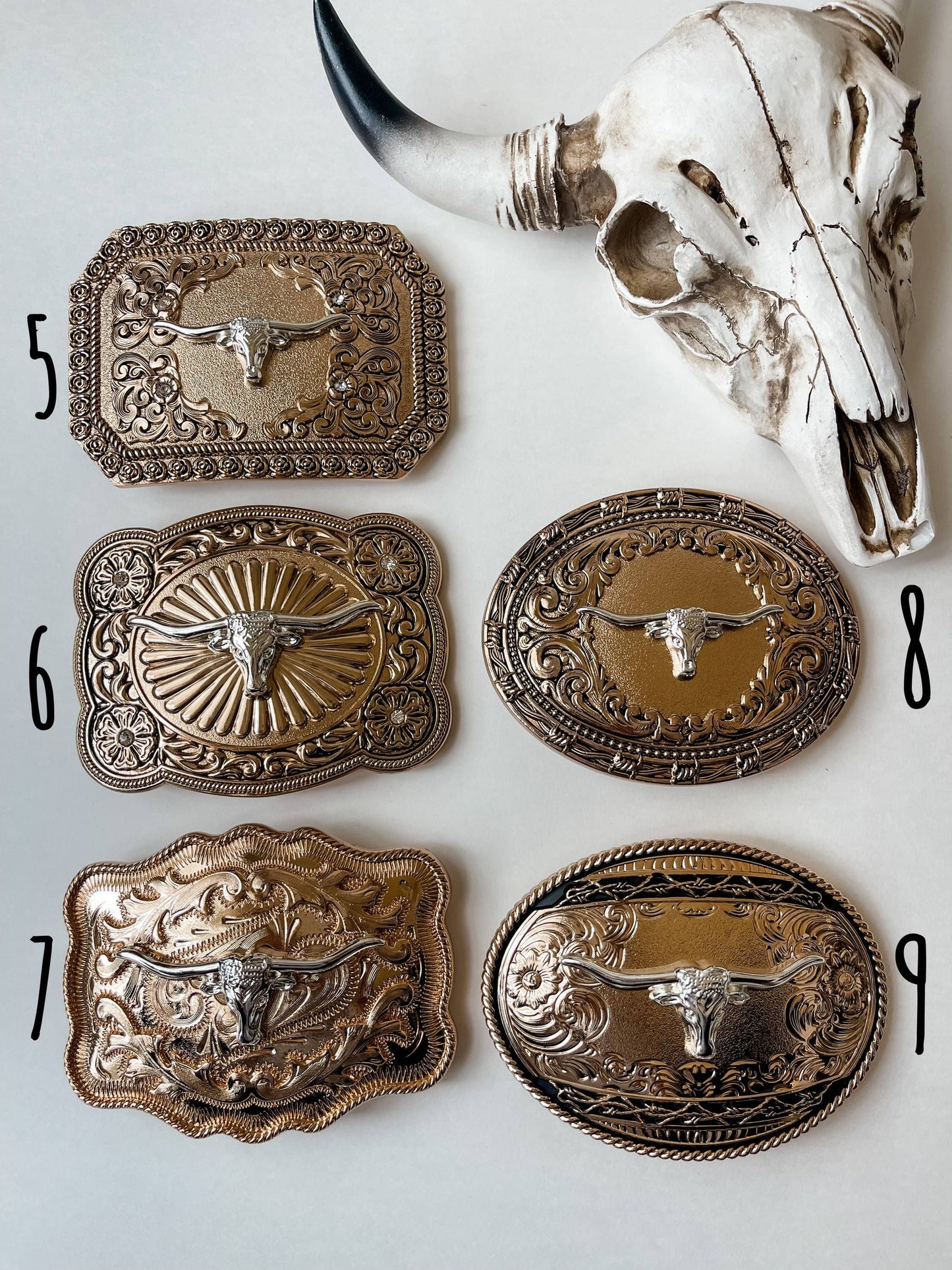 Western Longhorn Belt Buckle Silver - Rose Gold - Gold